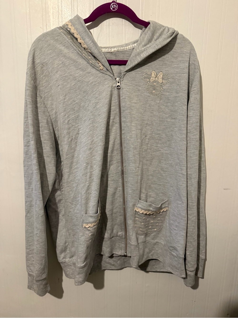 Disney Parks Light Gray Hooded Zip Jacket with Subtle Bow Detail XXL